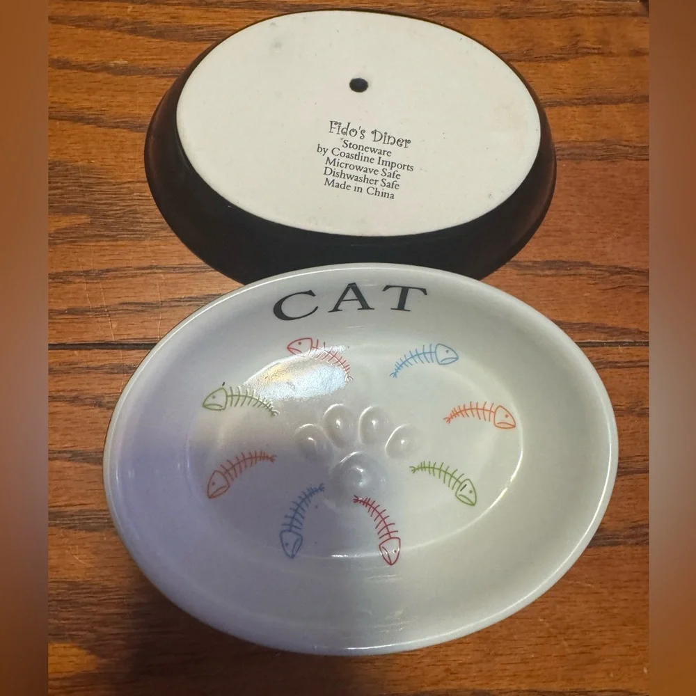 Stoneware Fido's Diner Cat Food Bowl - Coastline Imports